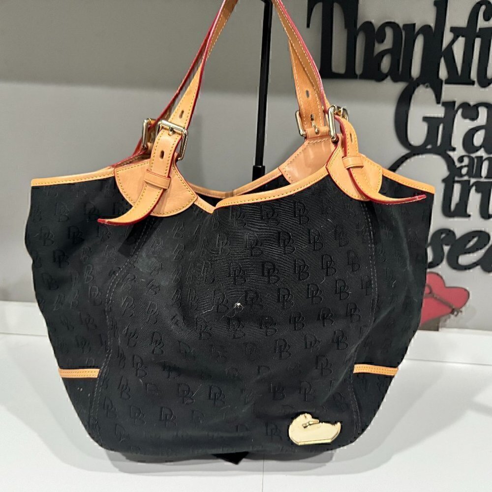 Dooney and Bourke Black Valerie Nylon Tote Bag Handbag Purse Leather Trim